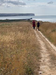 Newhaven harbour wall in the distance